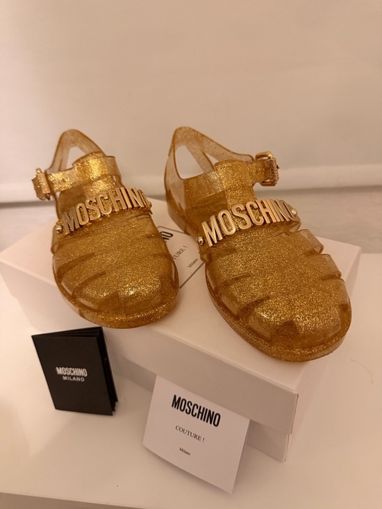 Moschino Shoes - Moschino WOMEN Gold Glitter Jelly Sandals with Logo Strap
